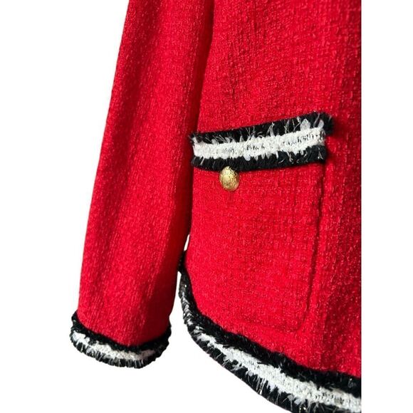 Talbots FRINGE STRIPE TWEED JACKET size 8 Petite Red Preppy - Picture 10 of 13